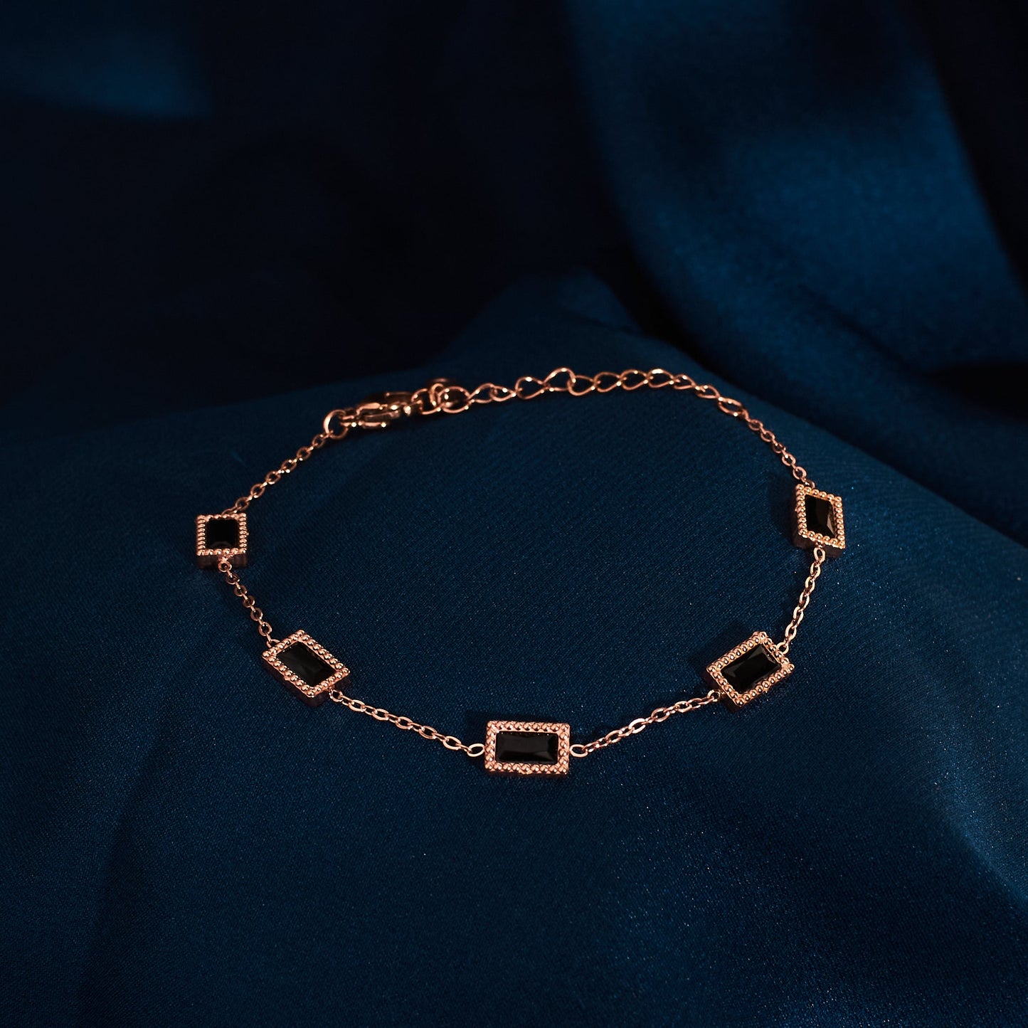 Black Gemstone Link Rosegold Bracelet