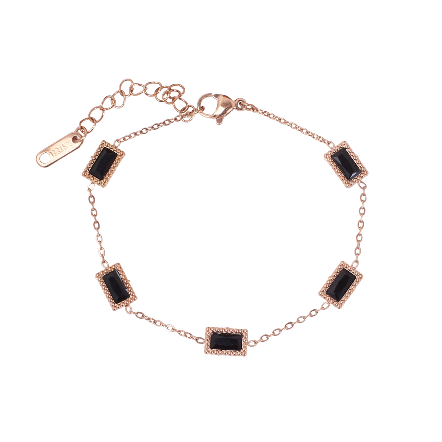 Black Gemstone Link Rosegold Bracelet