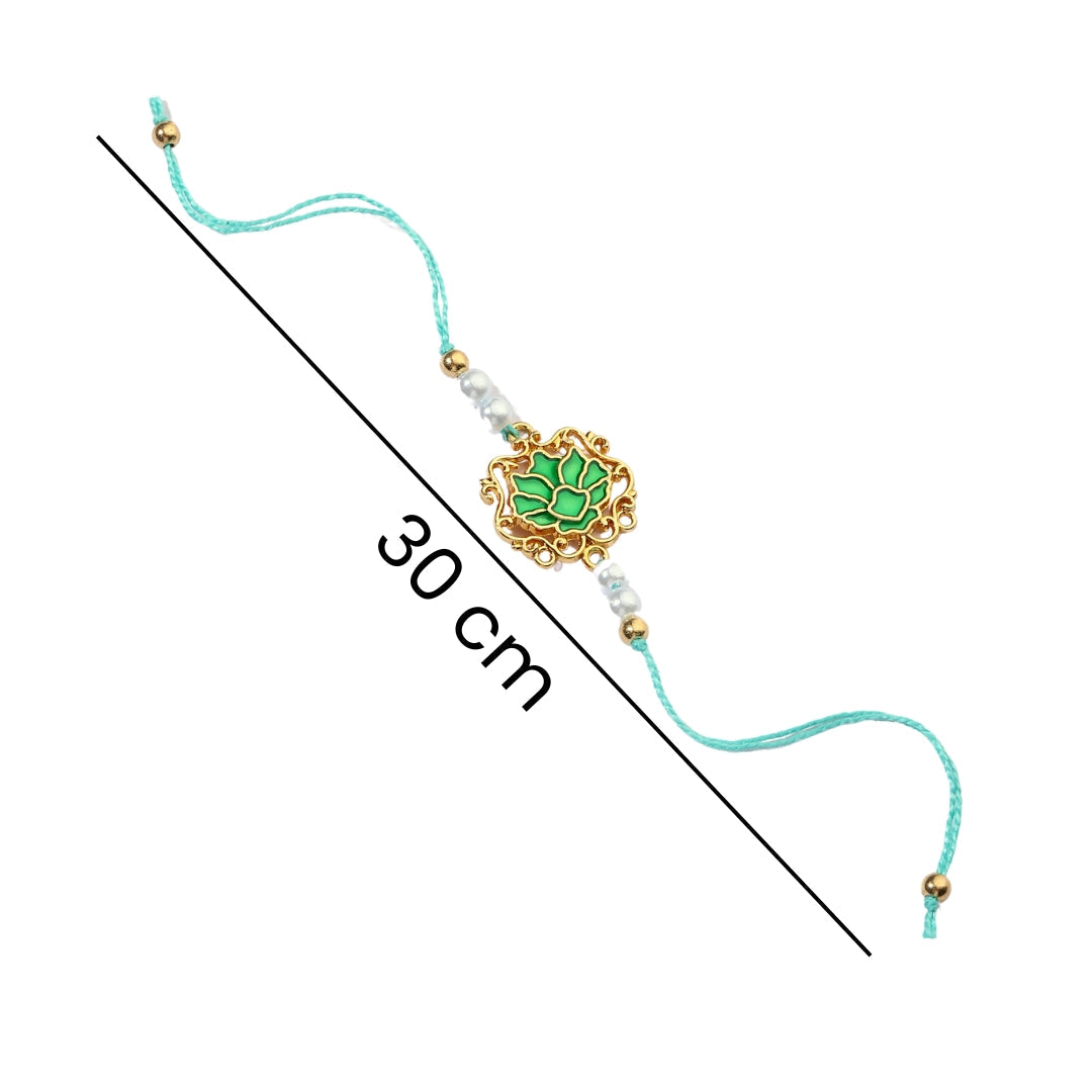 Tranquil Green Lotus Pearl Rakhi