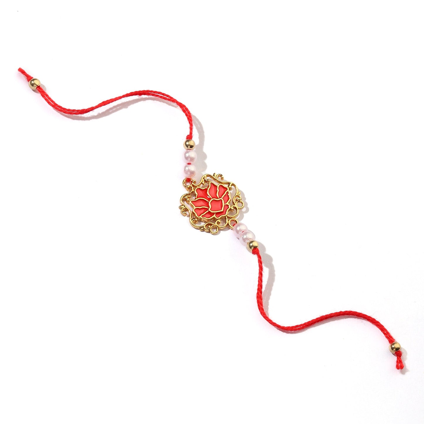 Tranquil Red Lotus Pearl Rakhi