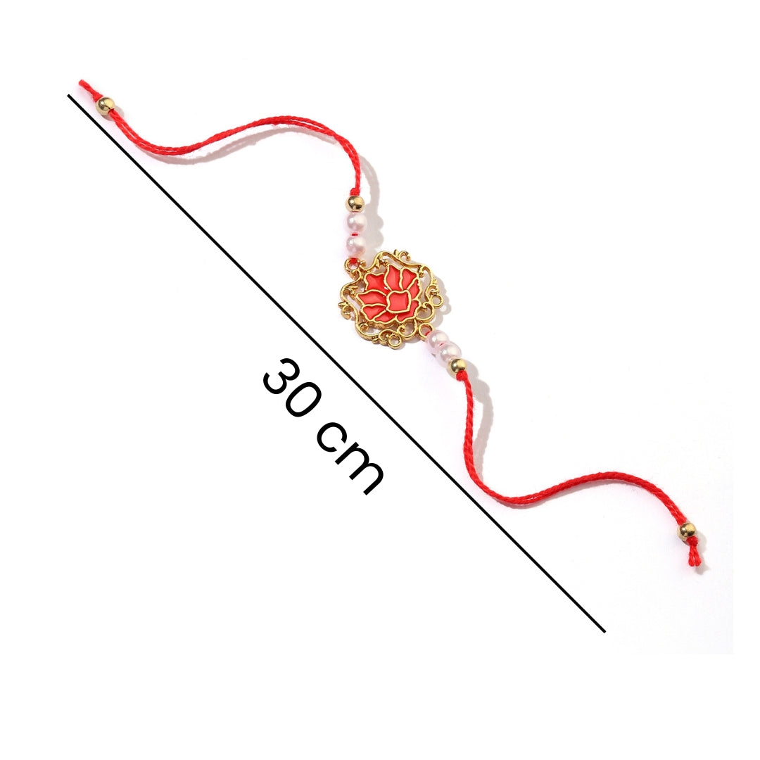 Tranquil Red Lotus Pearl Rakhi