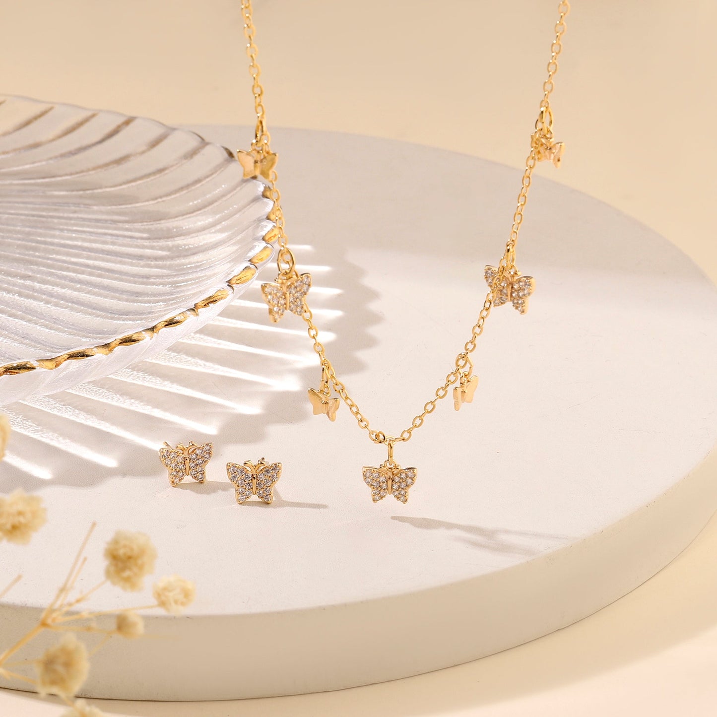 Aerial Golden Necklace and Earrings Set