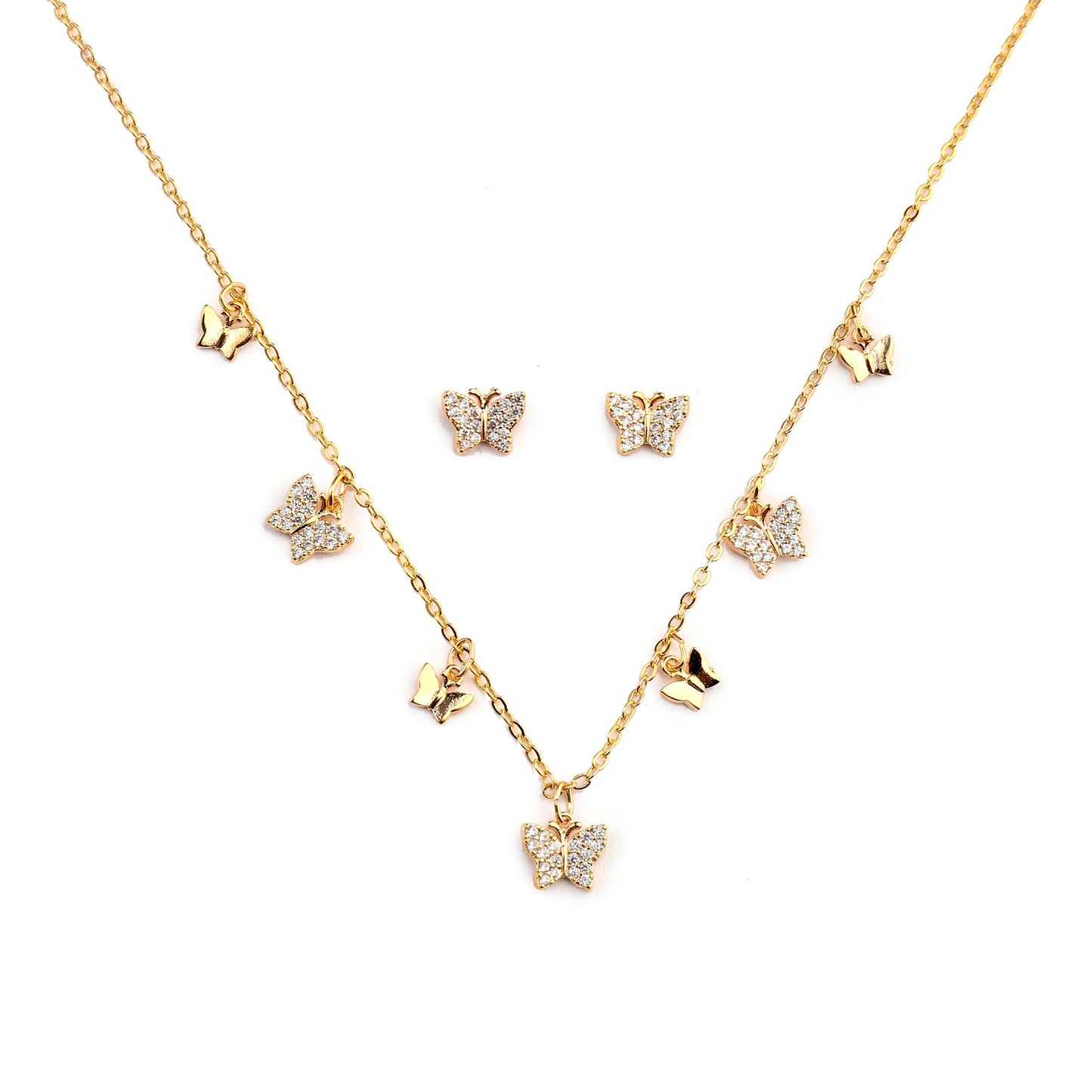 Aerial Golden Necklace and Earrings Set