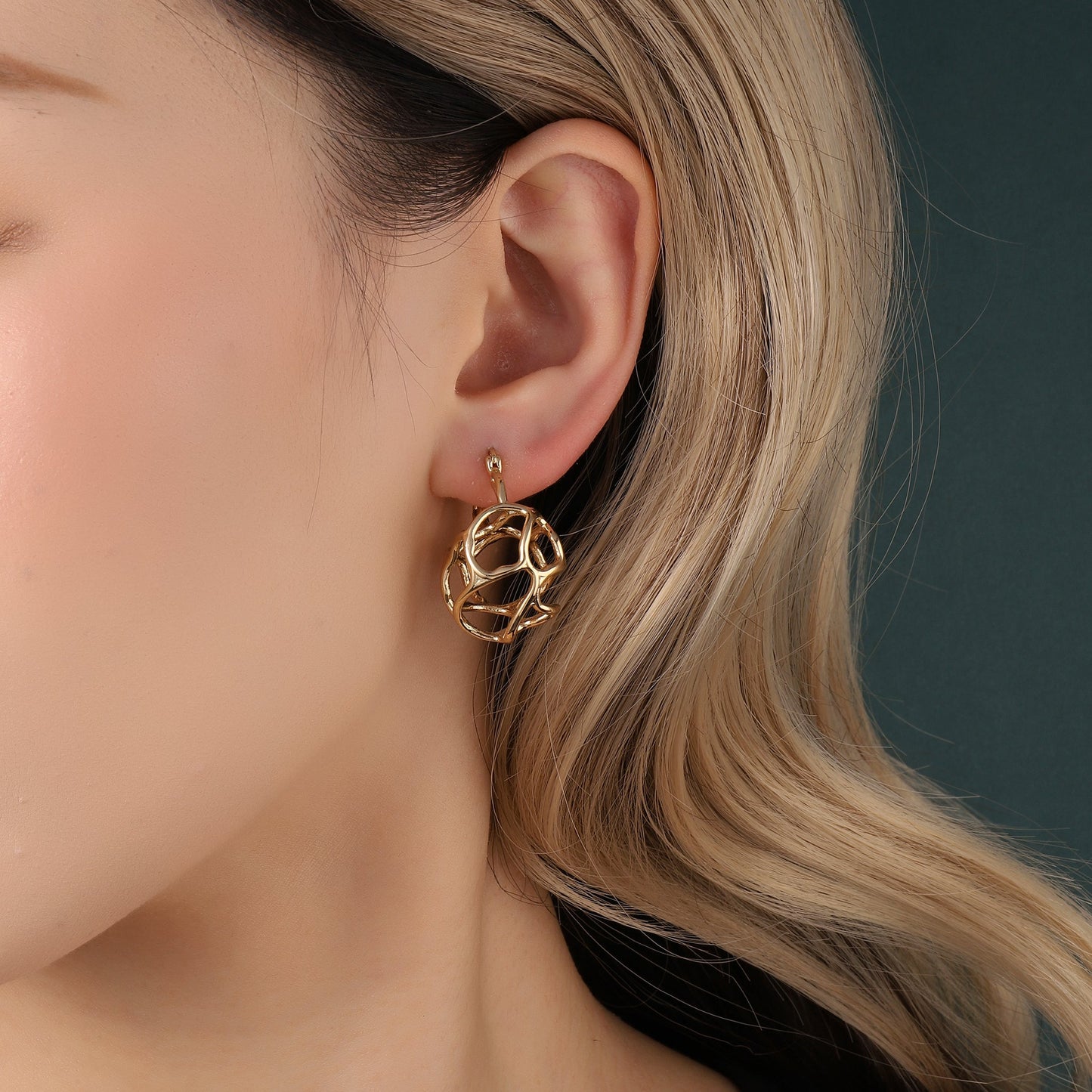 Abstract See Through Gold Earring