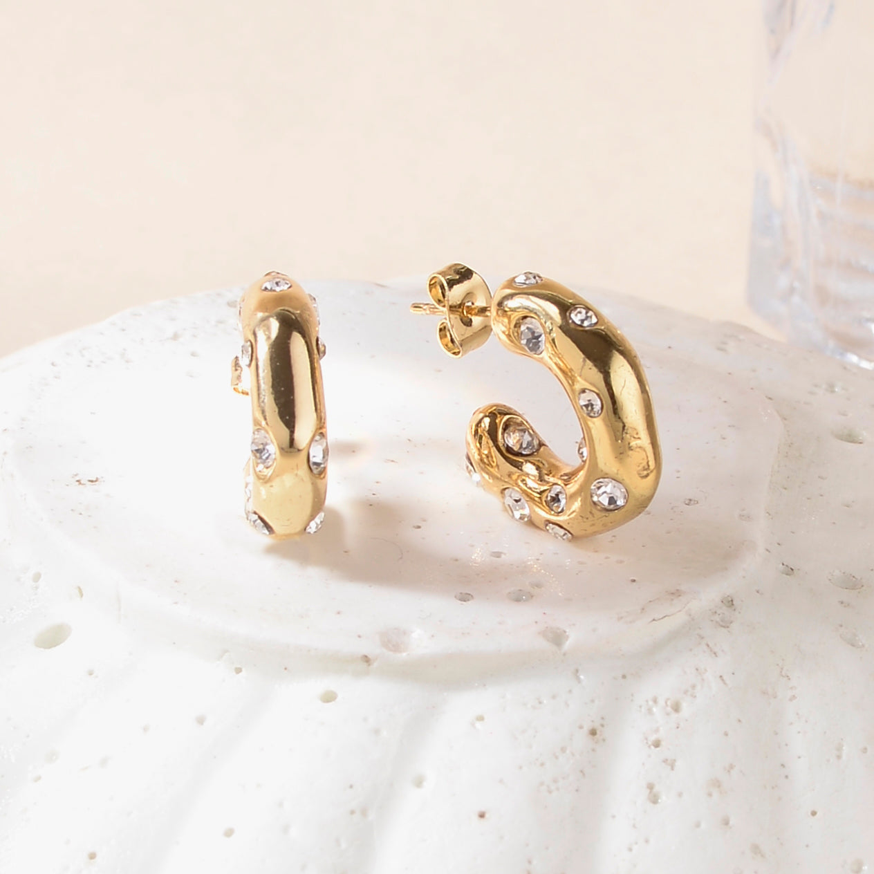 Stone Cascade Hoops Gold  Earrings