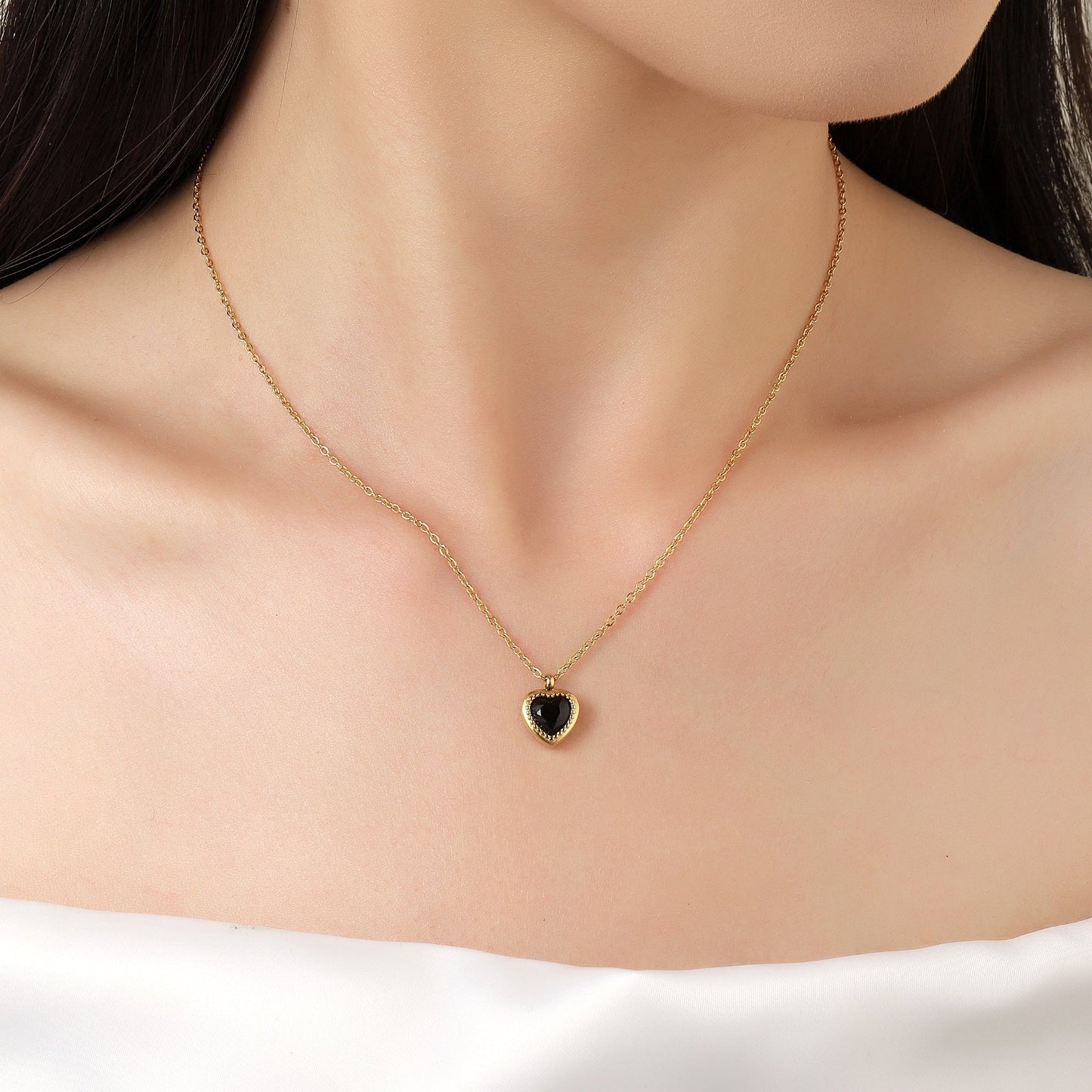 Black Studded Heart Gold Necklace