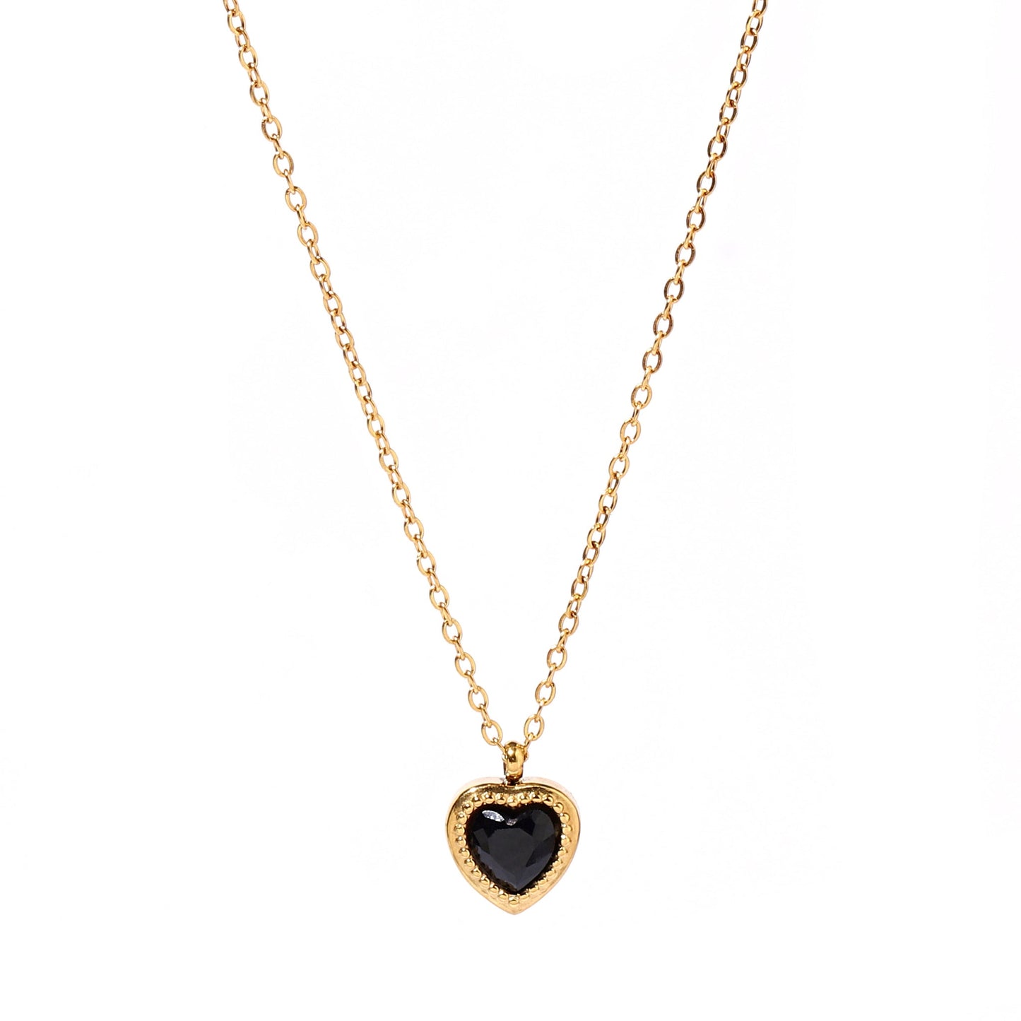 Black Studded Heart Gold Necklace