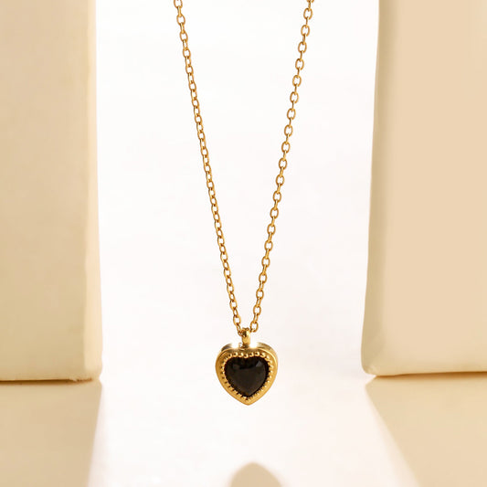 Black Studded Heart Gold Necklace