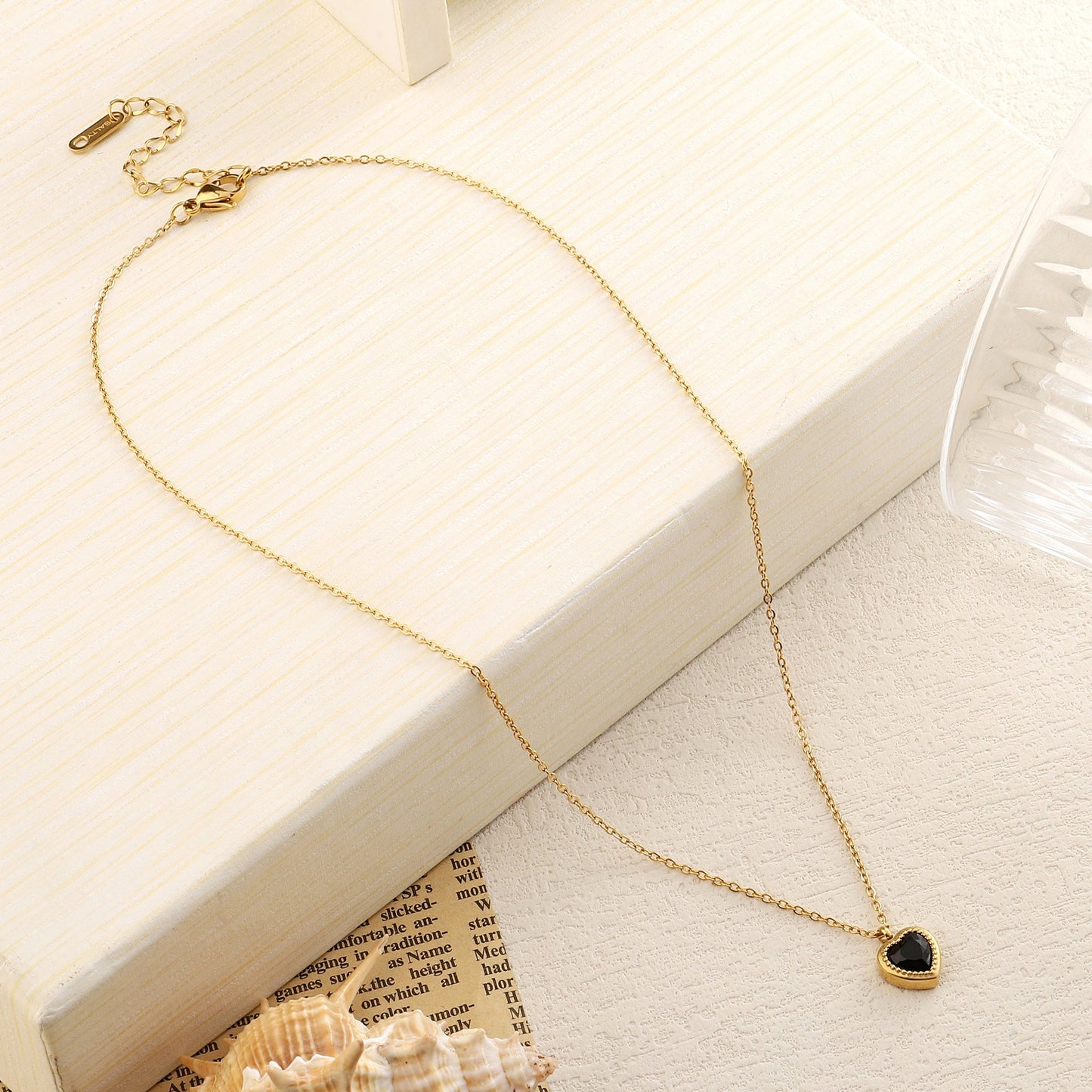 Black Studded Heart Gold Necklace