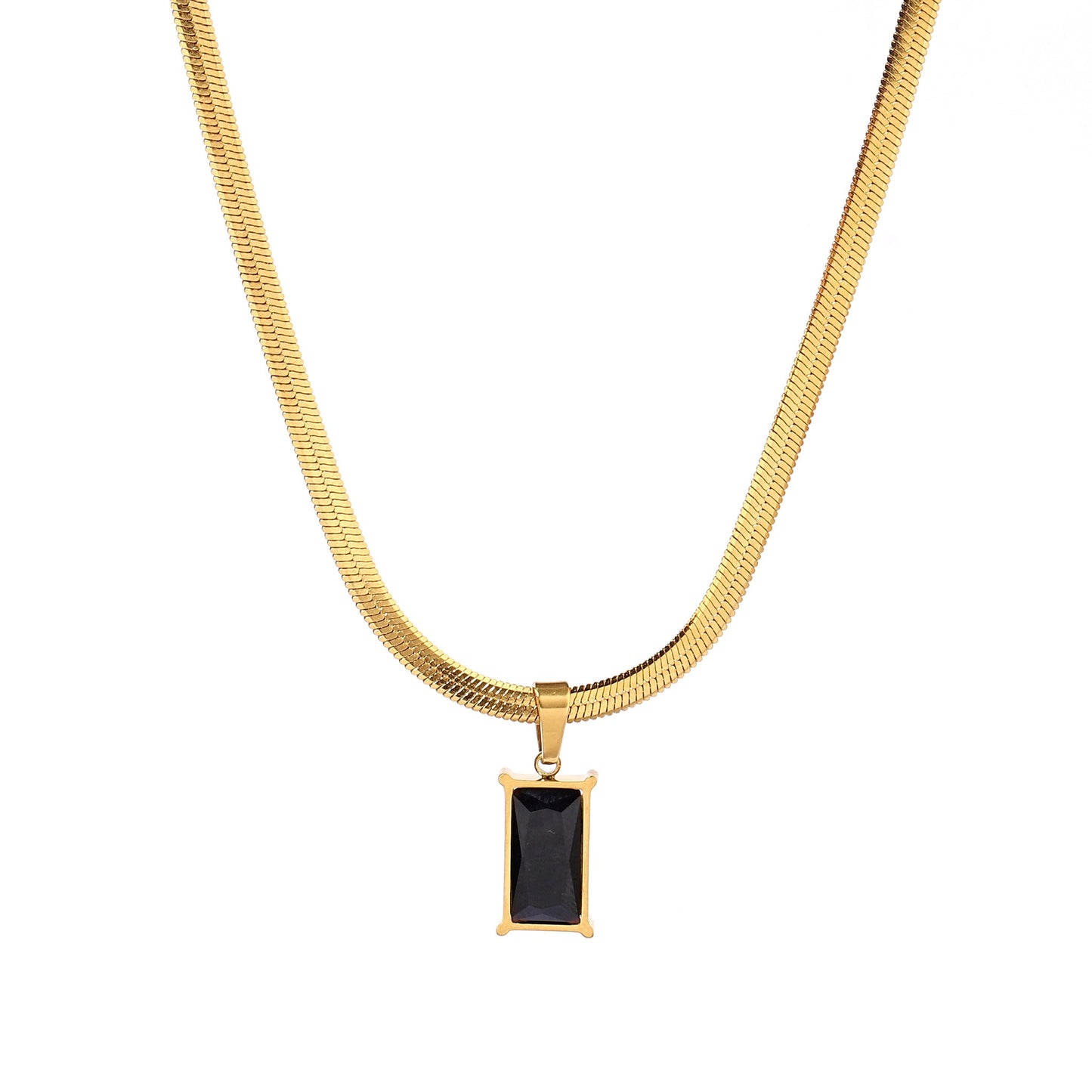 Black Stone Charm Gold Necklace