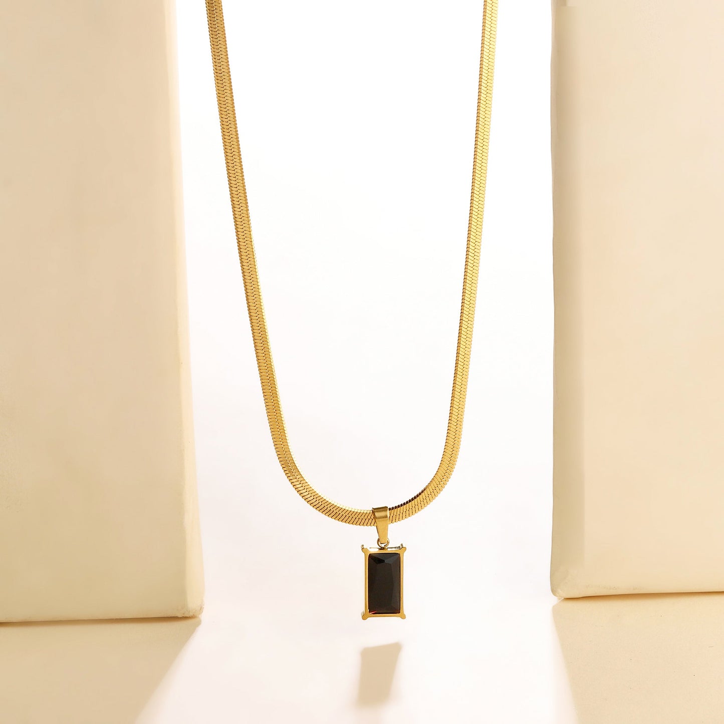 Black Stone Charm Gold Necklace