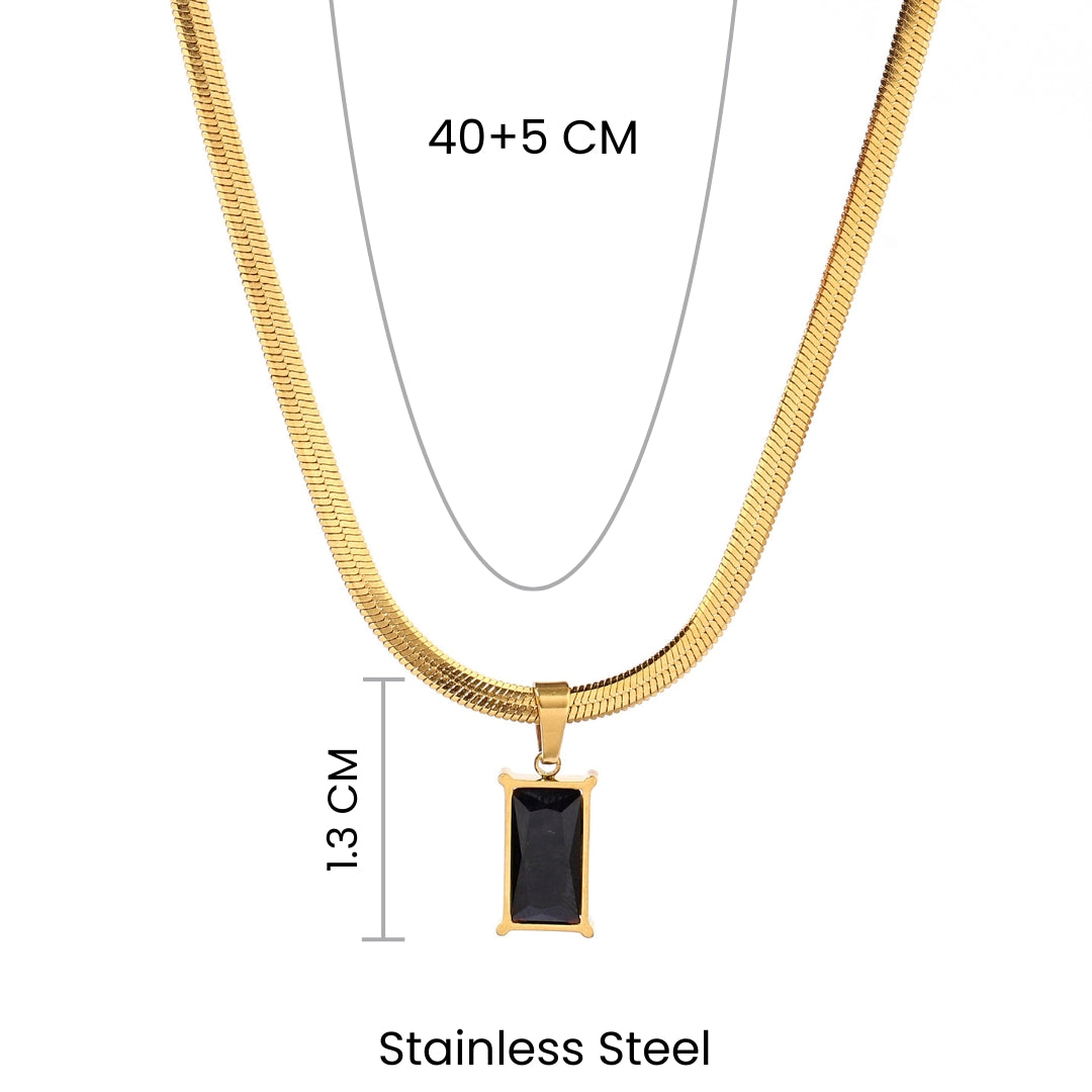 Black Stone Charm Gold Necklace