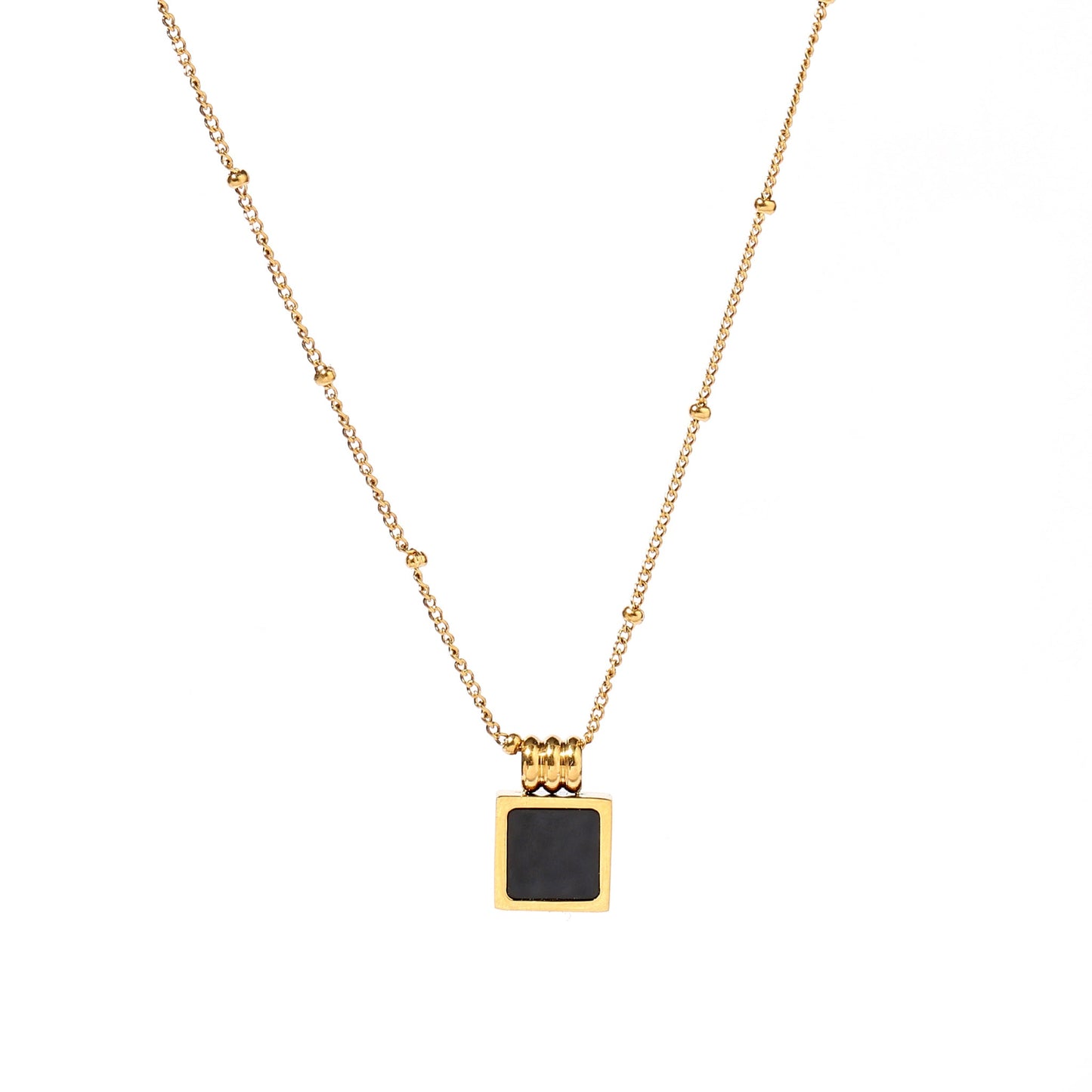 Black Square Charm Gold Necklace