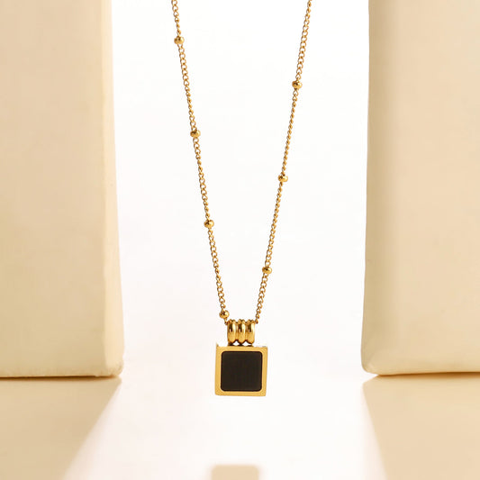 Black Square Charm Gold Necklace