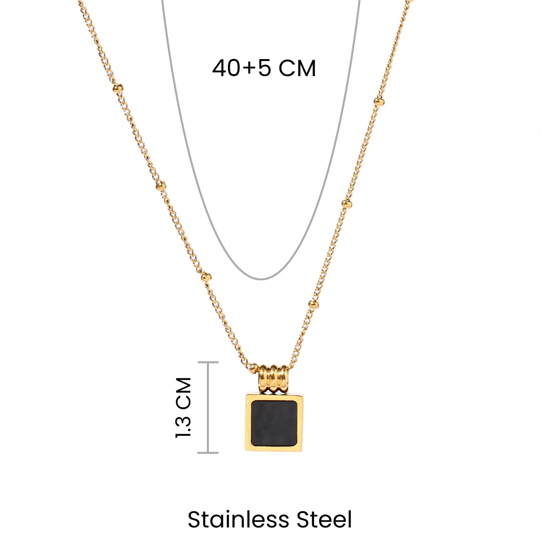 Black Square Charm Gold Necklace