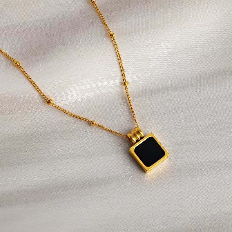 Black Square Charm Gold Necklace