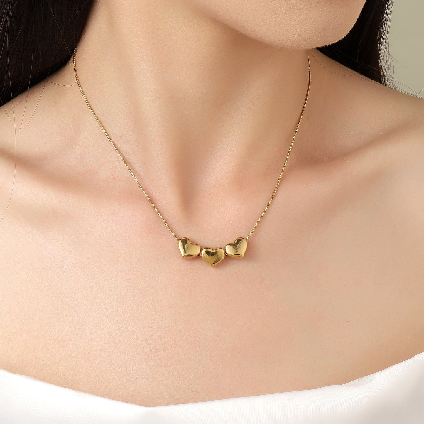 Tiny Tri Hearts Gold Necklace