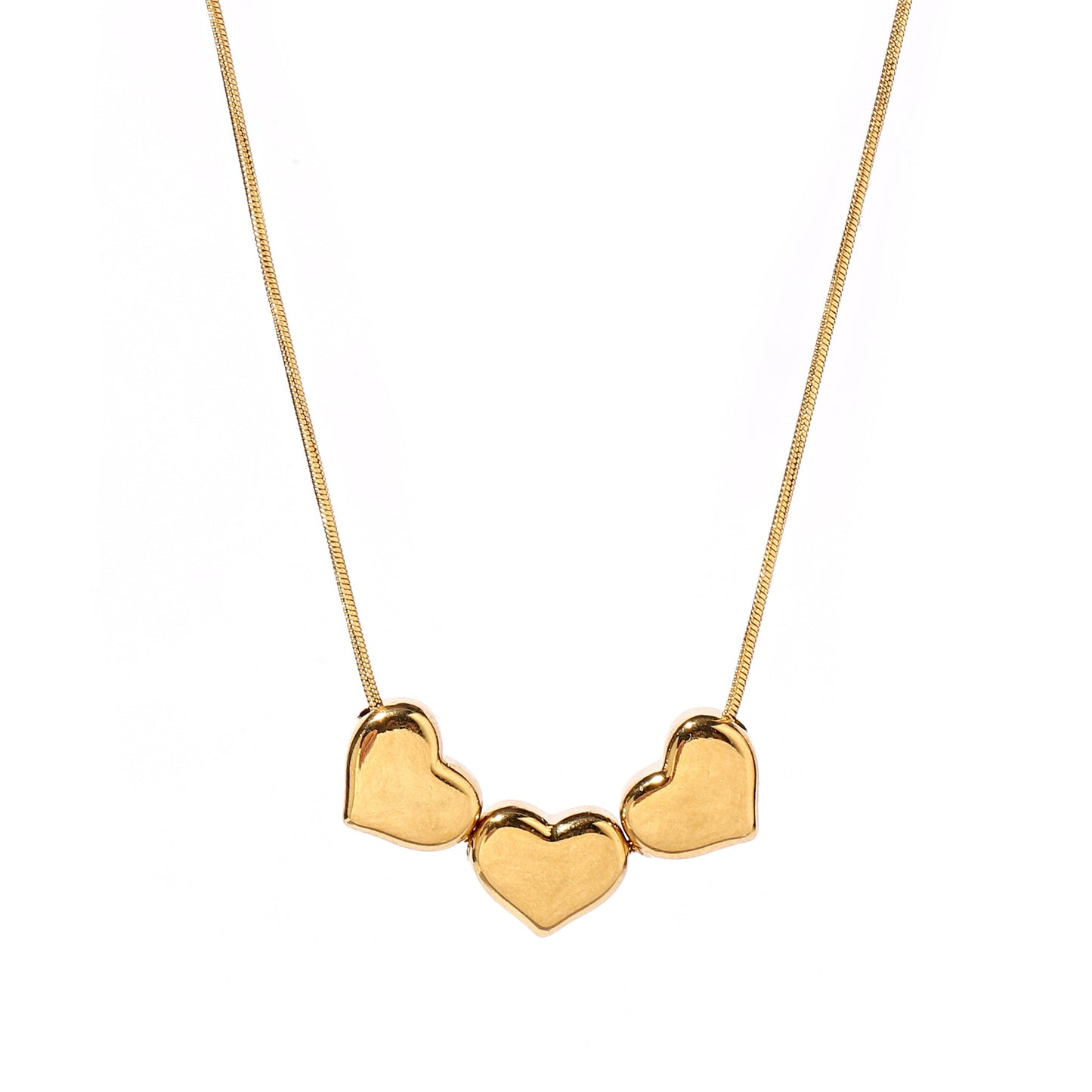 Tiny Tri Hearts Gold Necklace