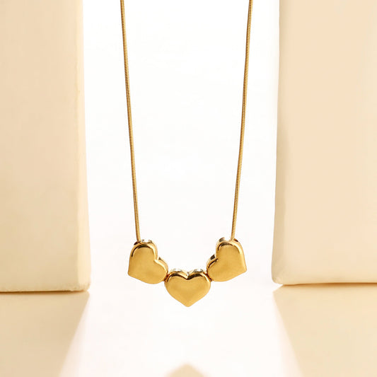 Tiny Tri Hearts Gold Necklace