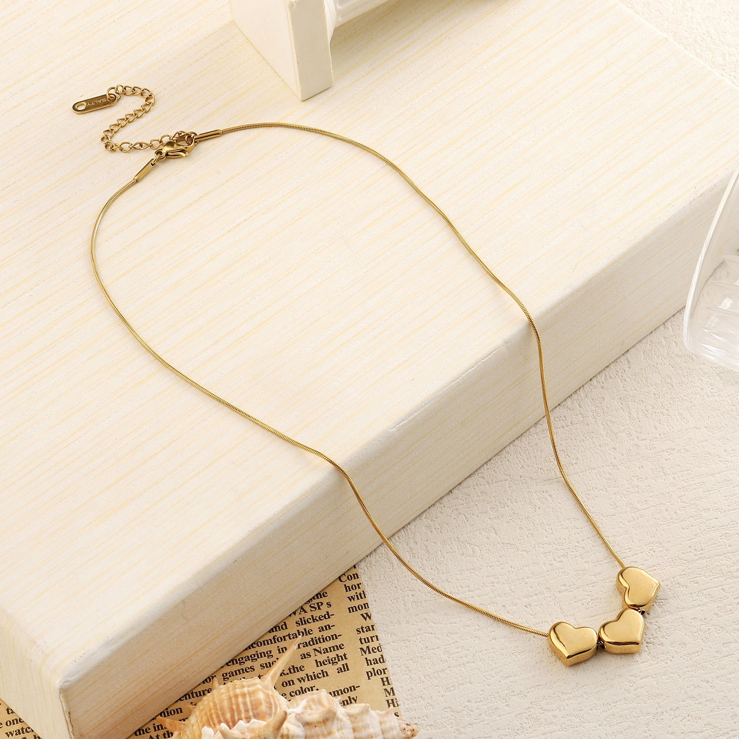 Tiny Tri Hearts Gold Necklace