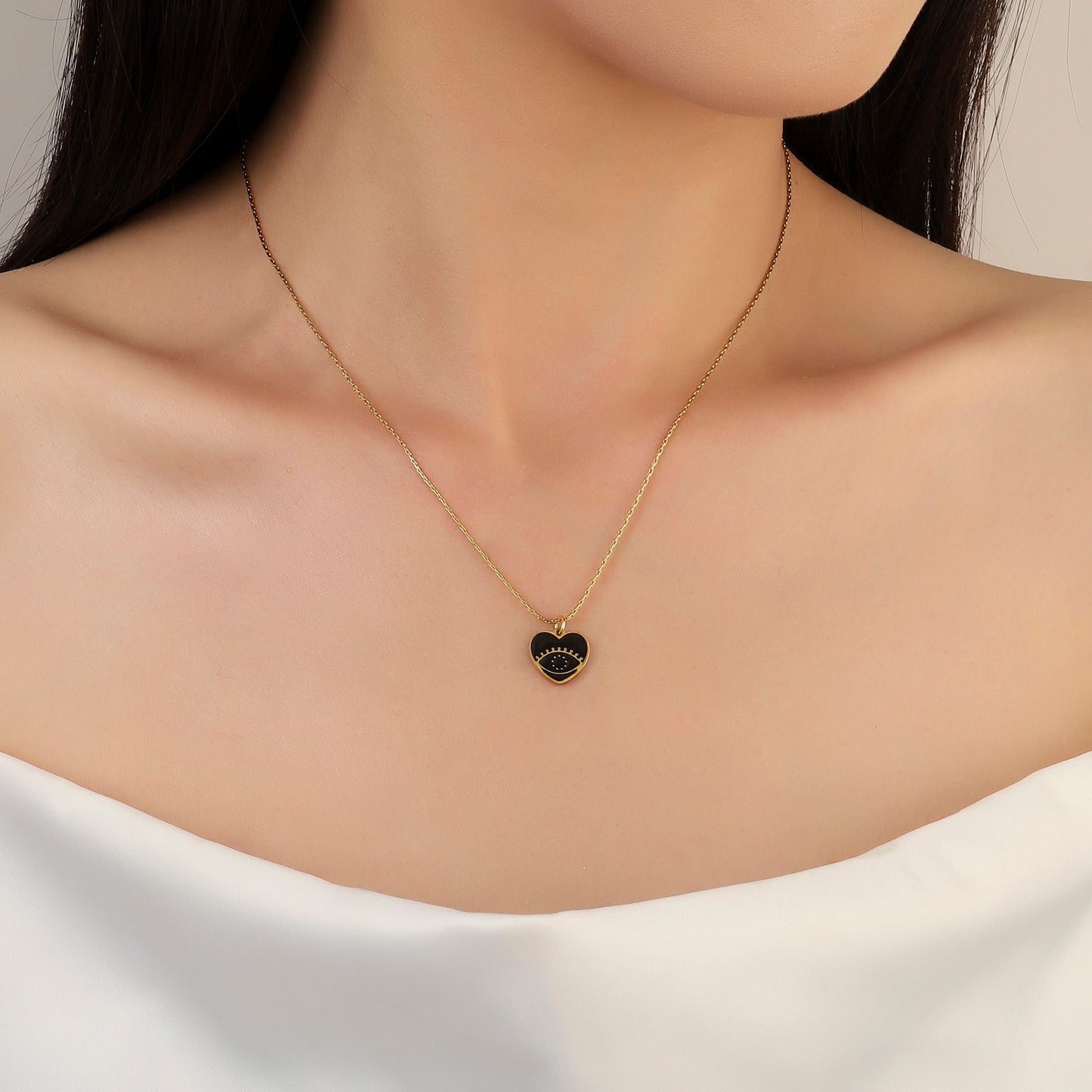 Black Heart Evil Eye Necklace