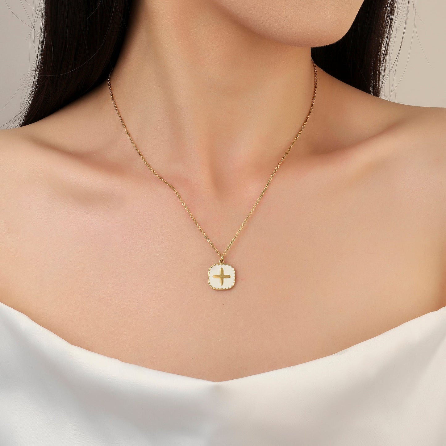 White Cross Gold Necklace