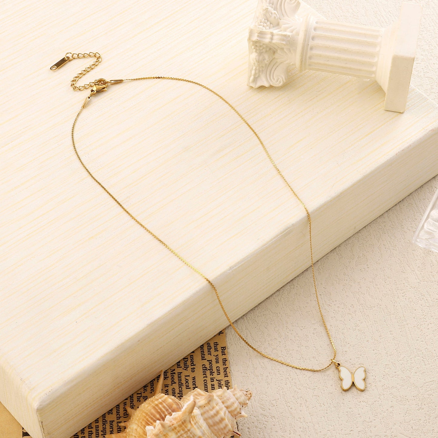 White Butterfly Gold Necklace