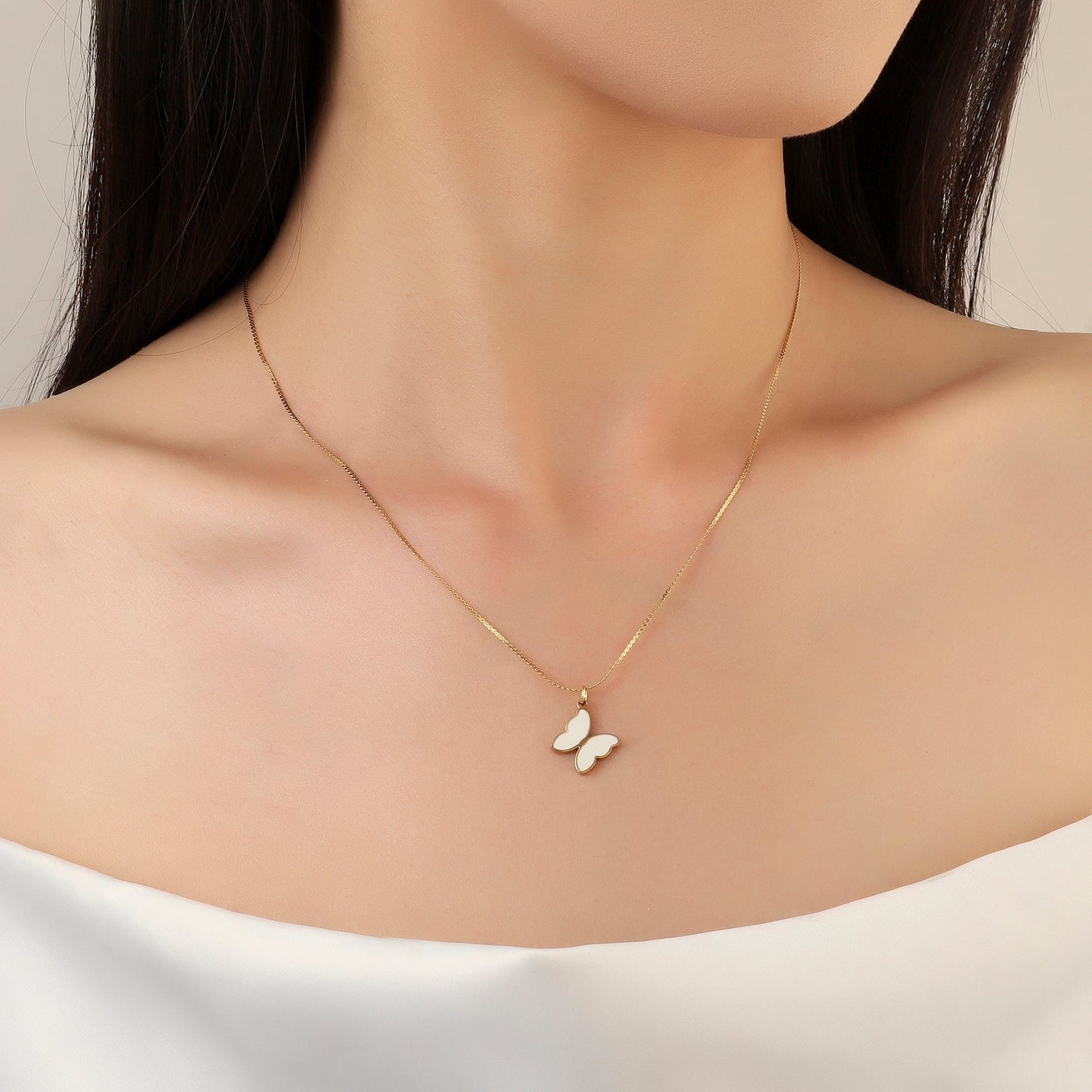 White Butterfly Gold Necklace