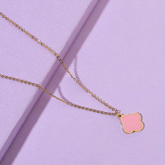 Blush Pink Clover Gold Necklace