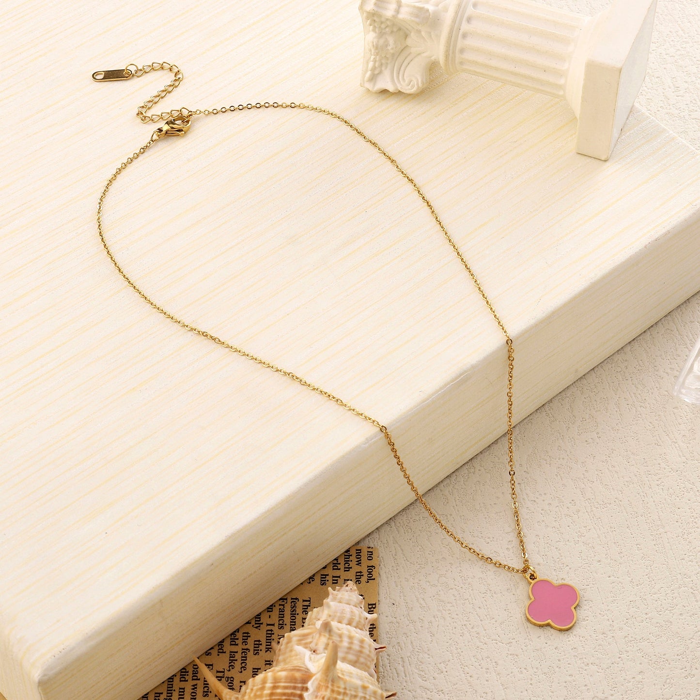 Blush Pink Clover Gold Necklace