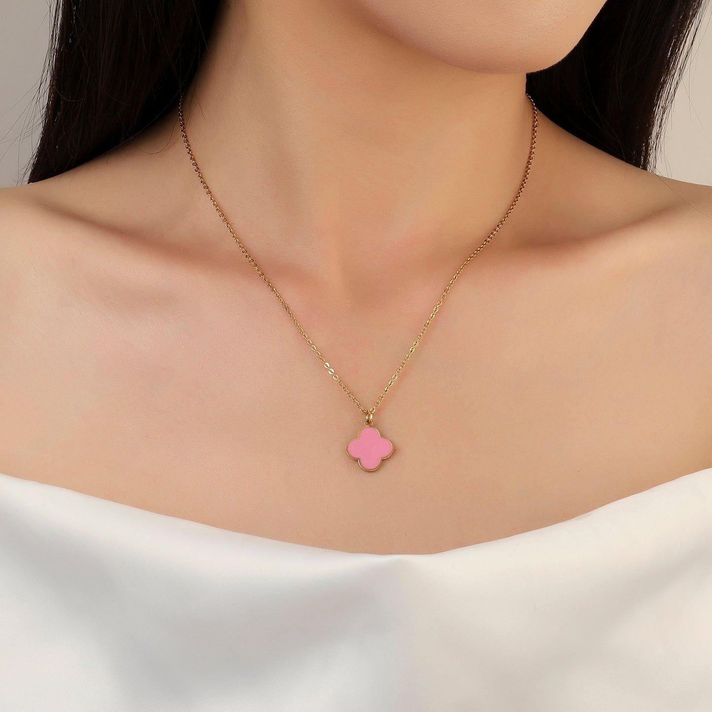 Blush Pink Clover Gold Necklace