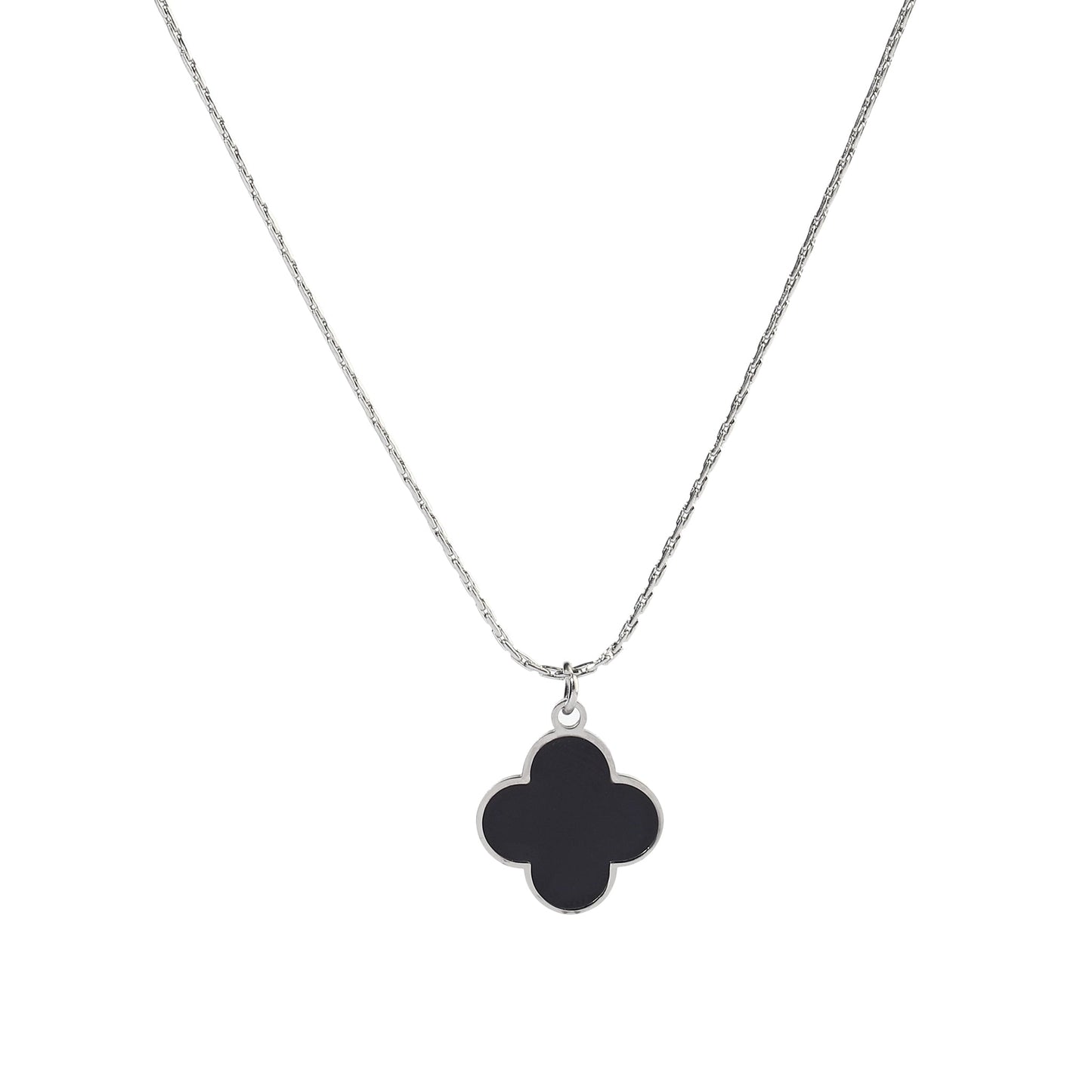 Black Beauty Clover Silver Necklace