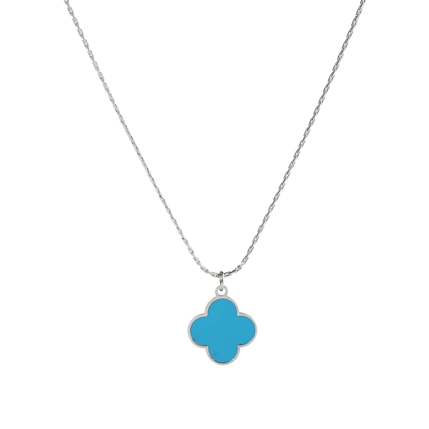 Teal Clover Silver Necklace