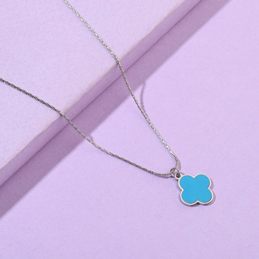 Teal Clover Silver Necklace