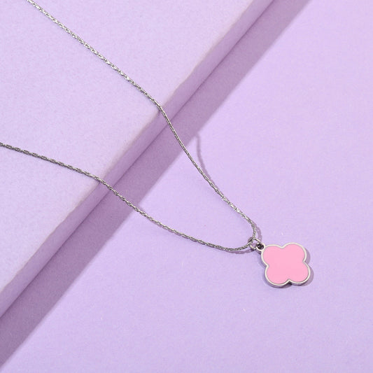 Blush Pink Clover Silver Necklace