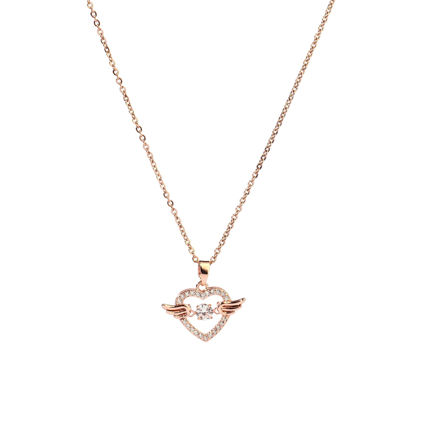 Wingy heart Studded Rosegold Necklace