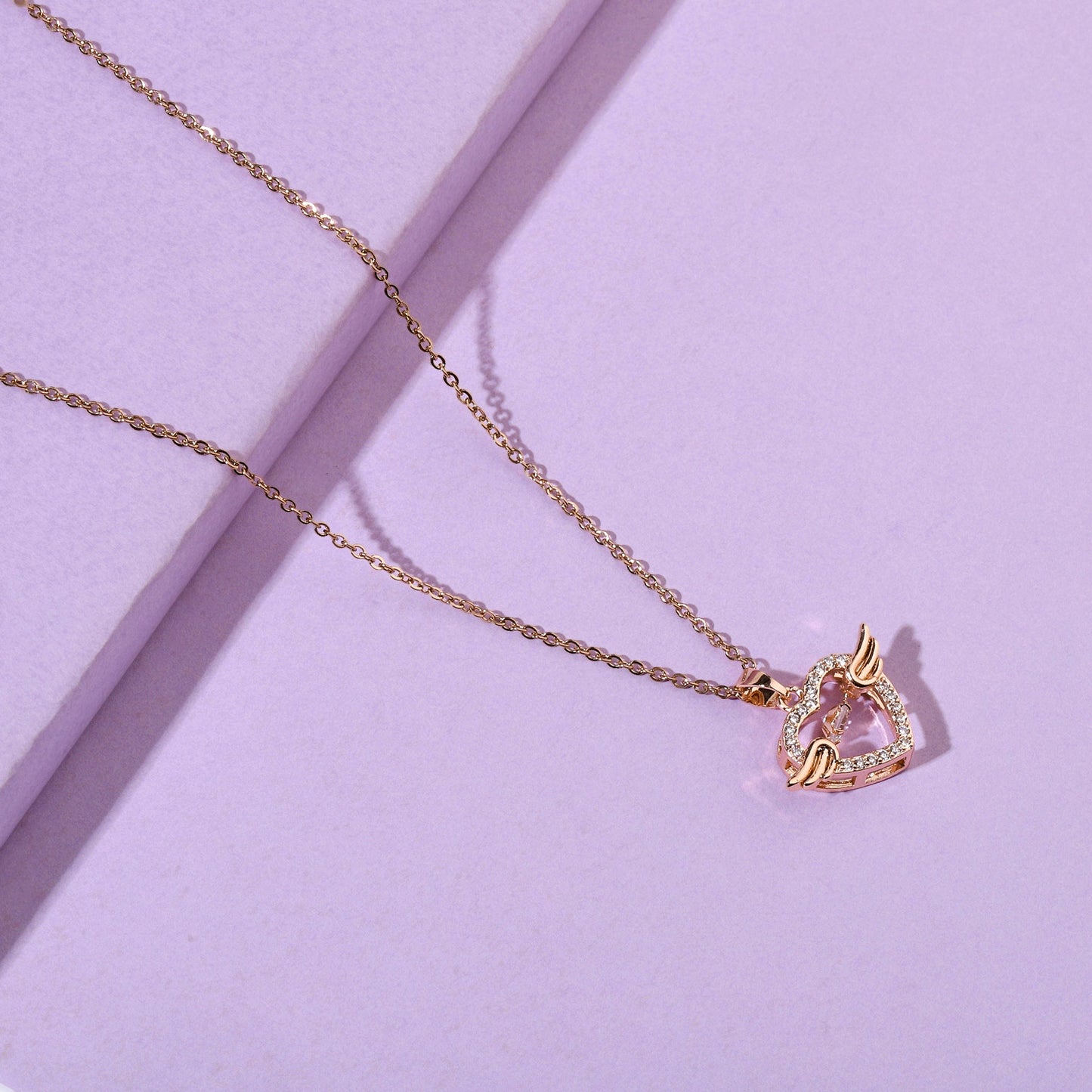 Wingy heart Studded Rosegold Necklace