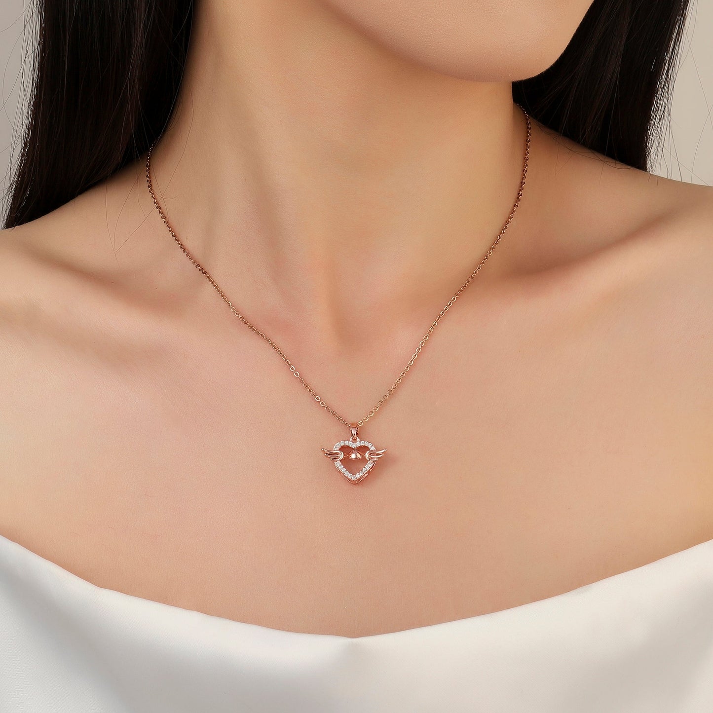 Wingy heart Studded Rosegold Necklace