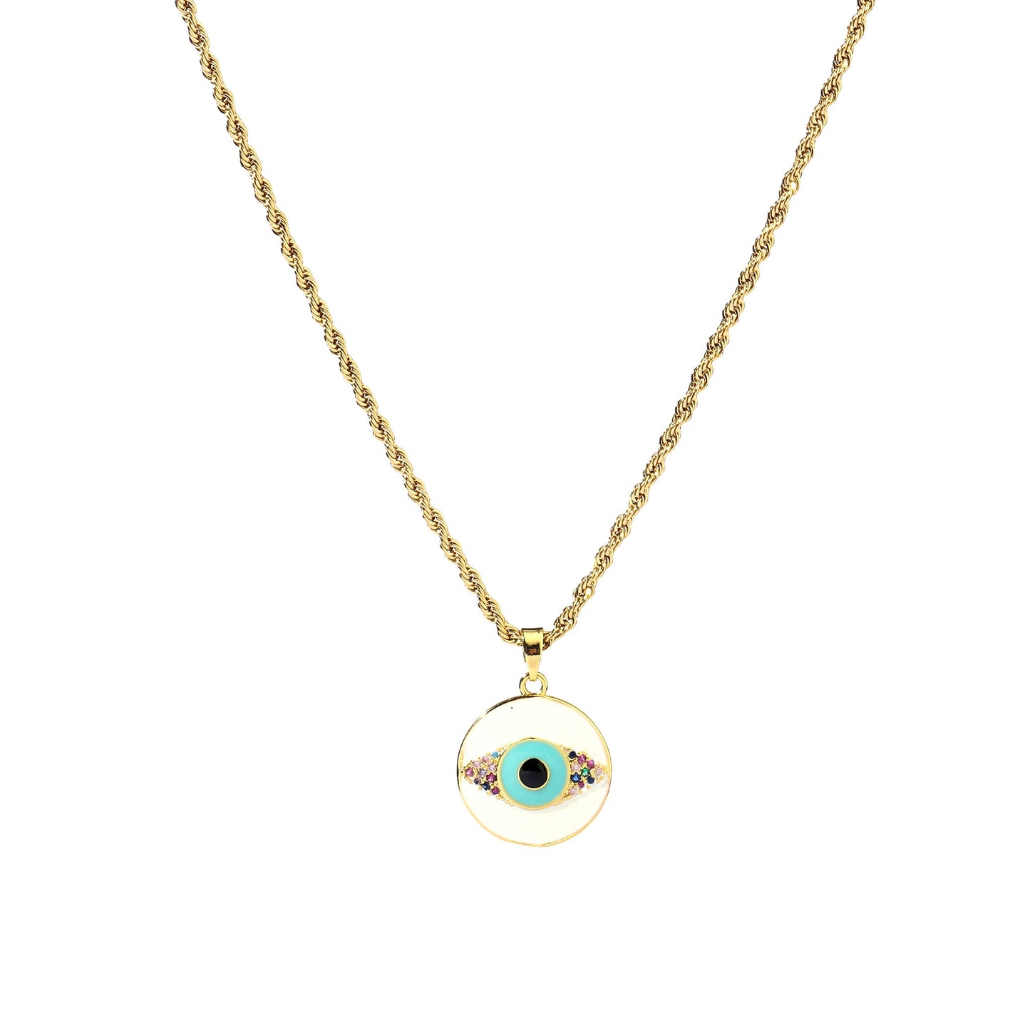 White & Blue Evil Eye Gold Necklace