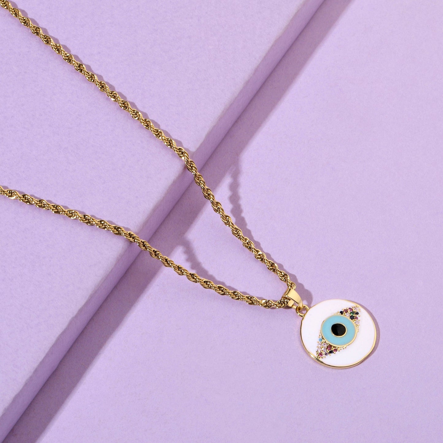 White & Blue Evil Eye Gold Necklace