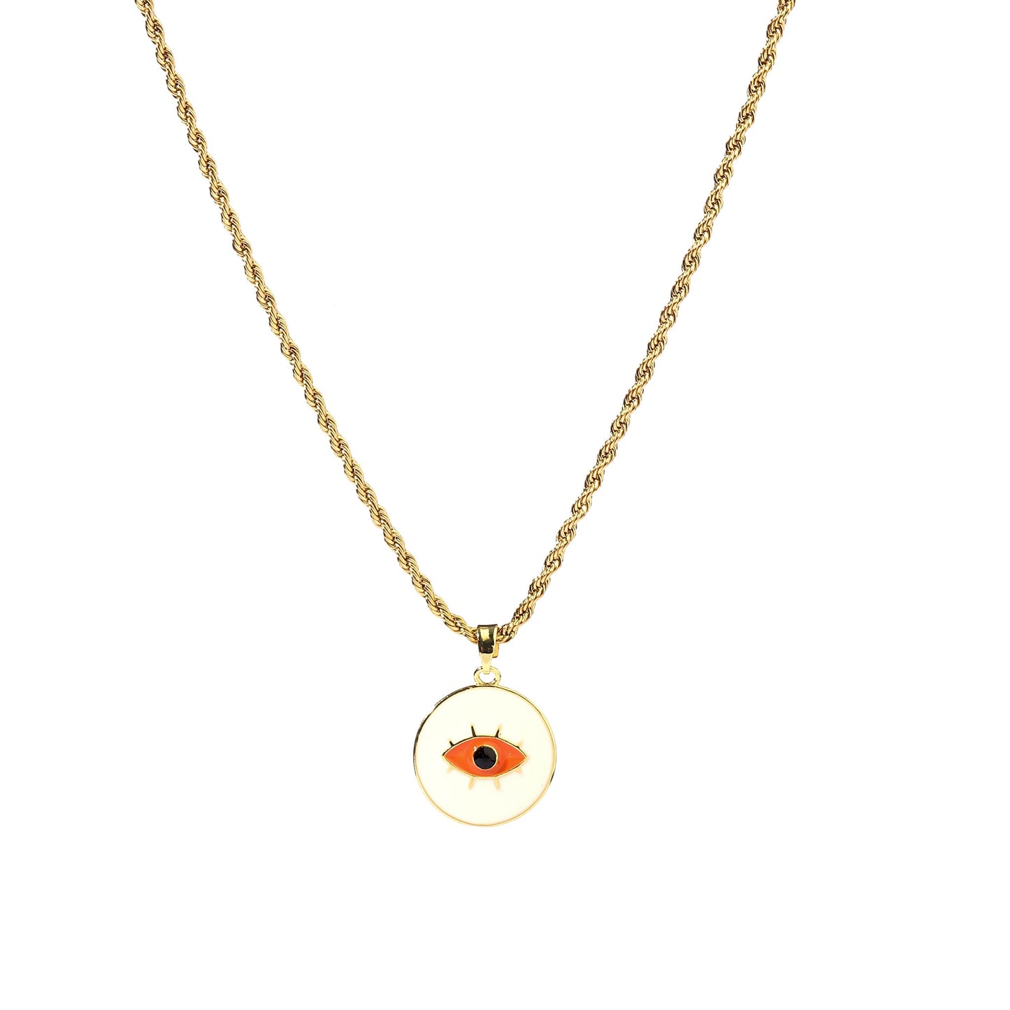 White & Red Evil Eye Gold Necklace