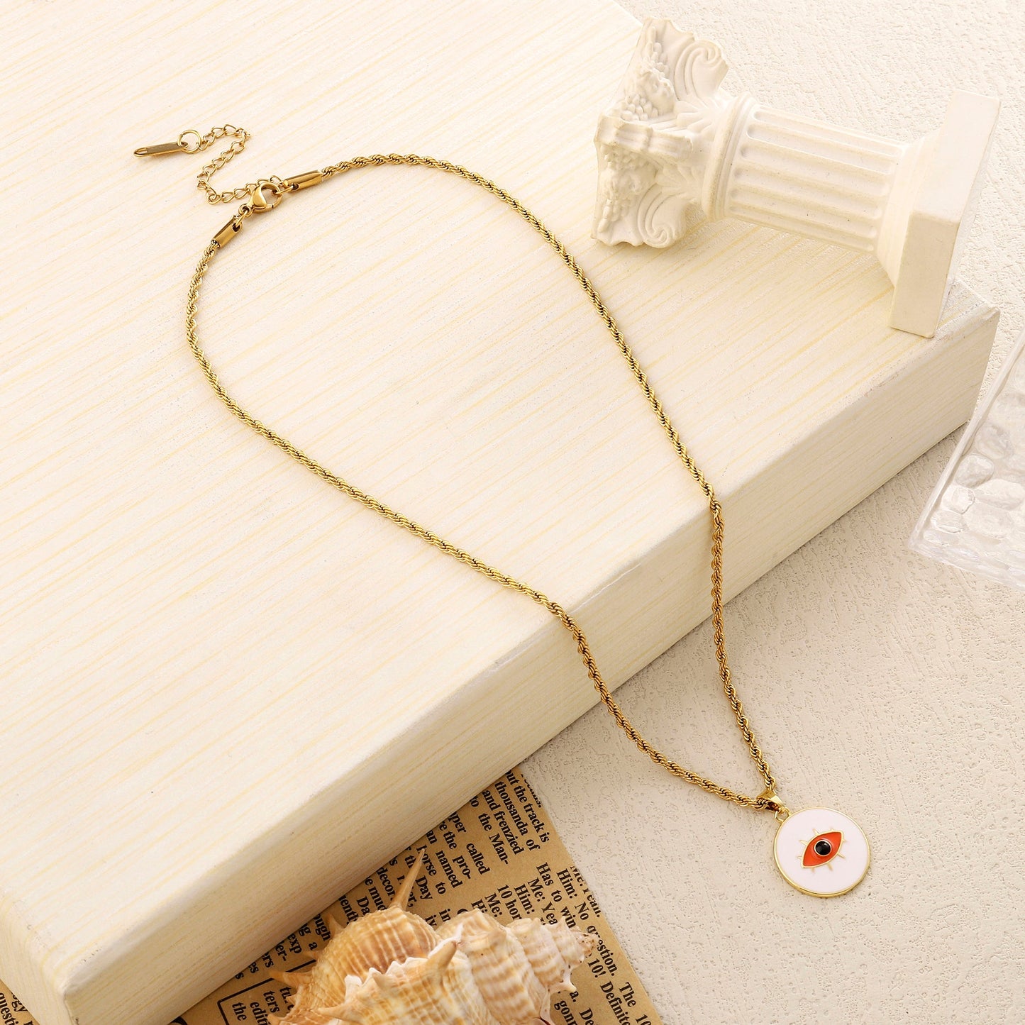 White & Red Evil Eye Gold Necklace