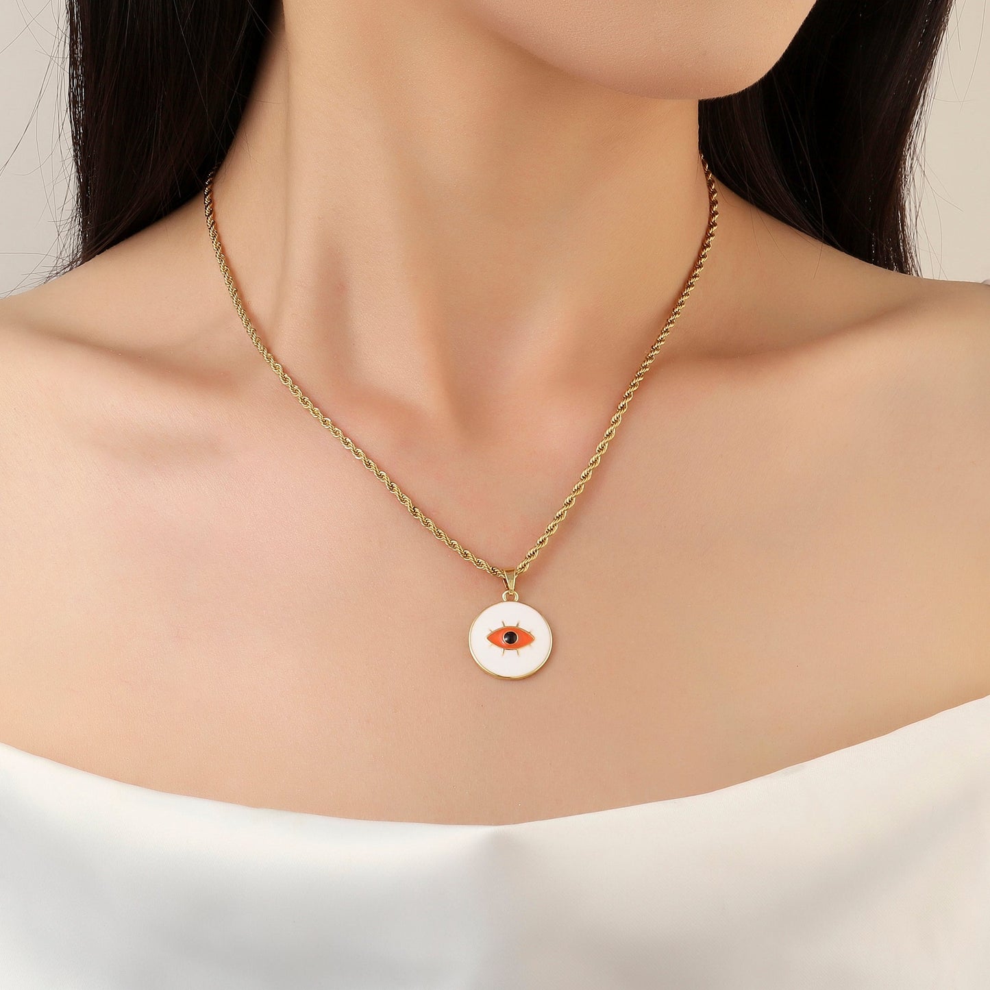 White & Red Evil Eye Gold Necklace