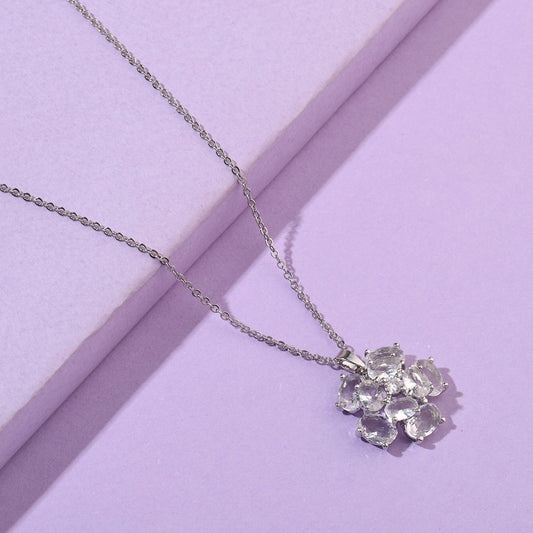 Crystal Flower Silver Necklace