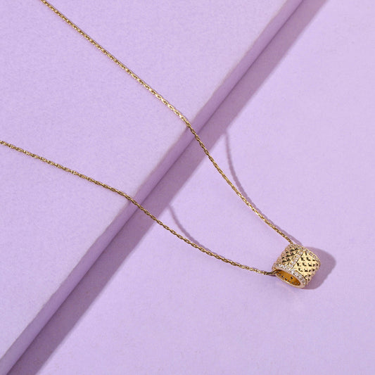 Textured Studded Wheel Gold Necklace