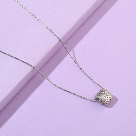 Textured Studded Wheel Silver Necklace