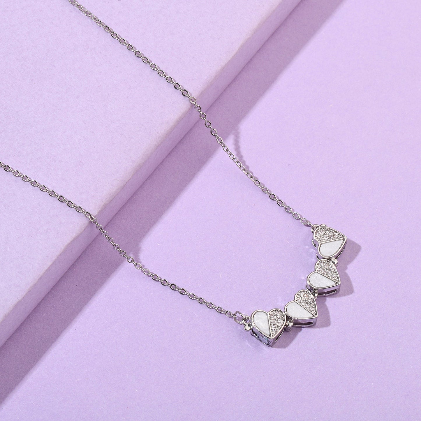 Clover Half n Half Studded Silver Necklace