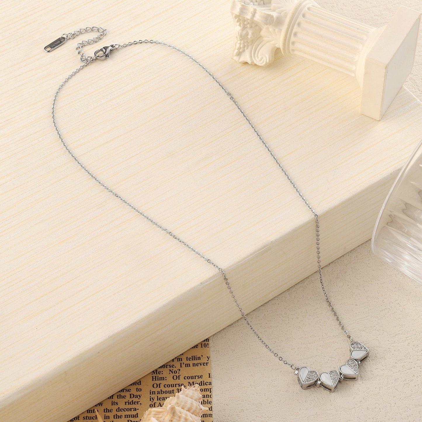 Clover Half n Half Studded Silver Necklace