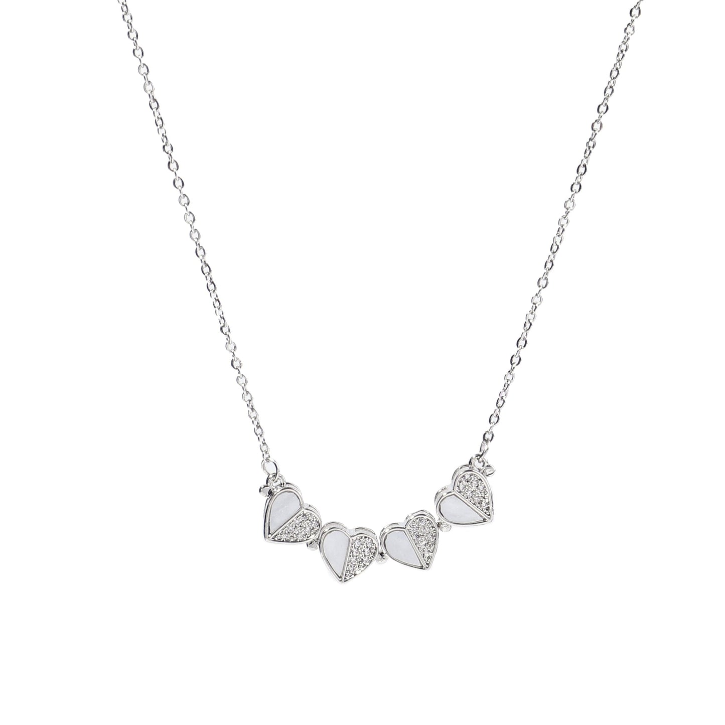 Clover Half n Half Studded Silver Necklace