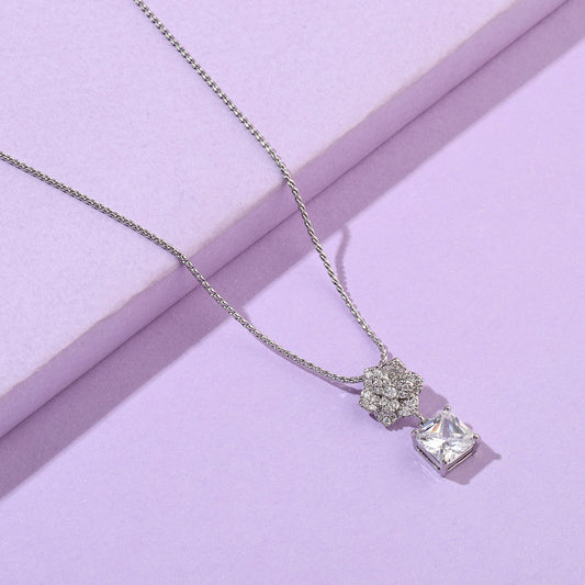 Crystal Rose Silver Necklace